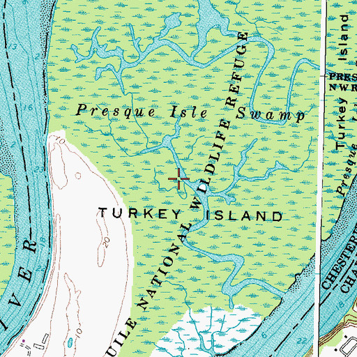 Topographic Map of Presquile National Wildlife Refuge, VA