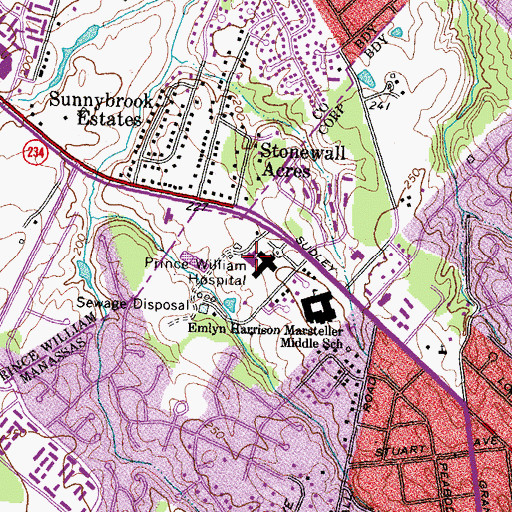 Topographic Map of Prince William Medical Center, VA