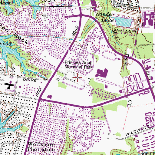 Topographic Map of Princess Anne Memorial Park, VA