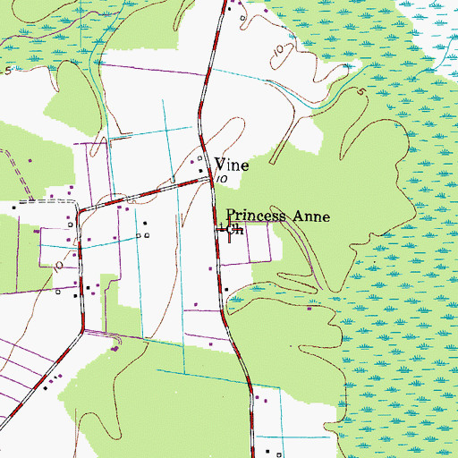 Topographic Map of Princess Anne Church, VA