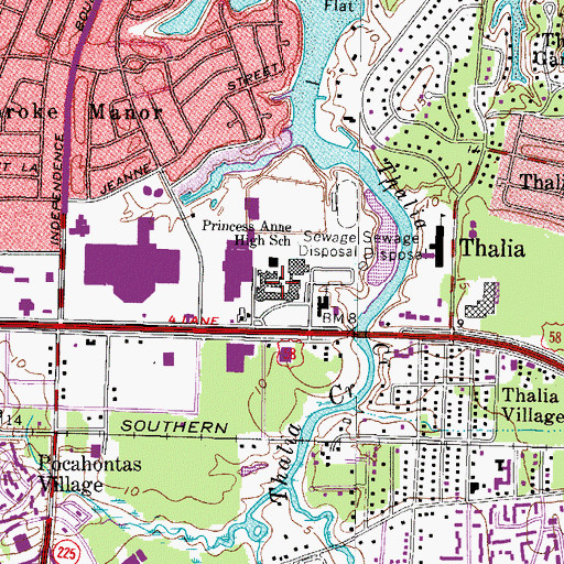 Topographic Map of Princess Anne High School, VA