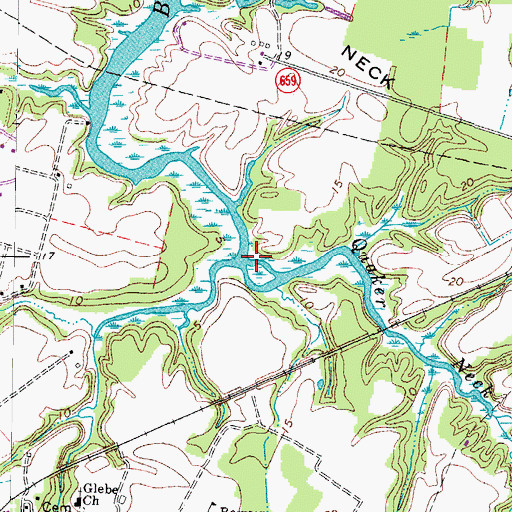 Topographic Map of Quaker Neck Creek, VA