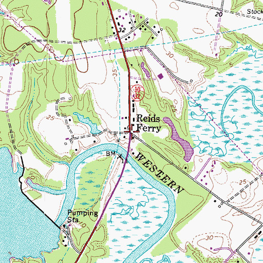 Topographic Map of Reids Ferry, VA