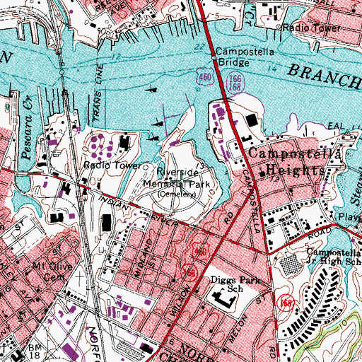 Topographic Map of Riverside Memorial Park, VA