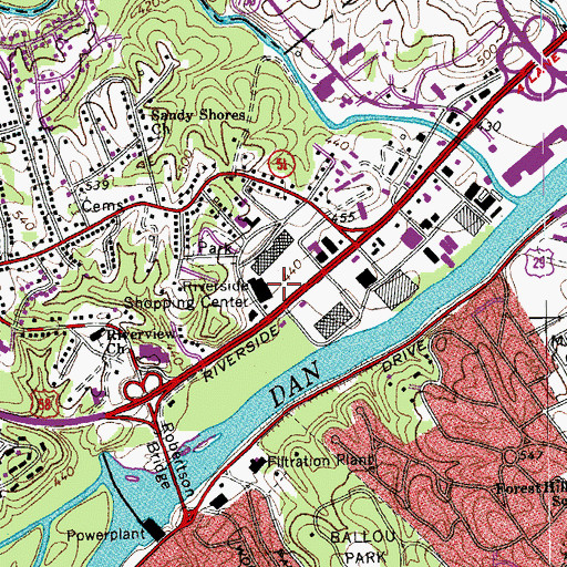 Topographic Map of Riverside Shopping Center, VA