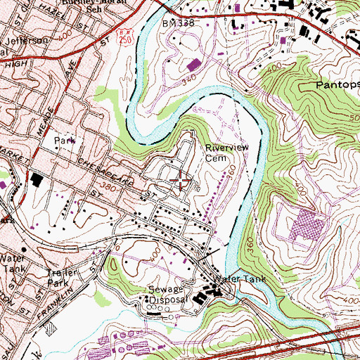 Topographic Map of Riverview Cemetery, VA