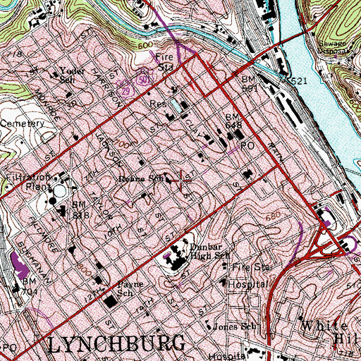 Topographic Map of Roane School, VA