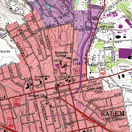 Topographic Map of Roanoke College, VA
