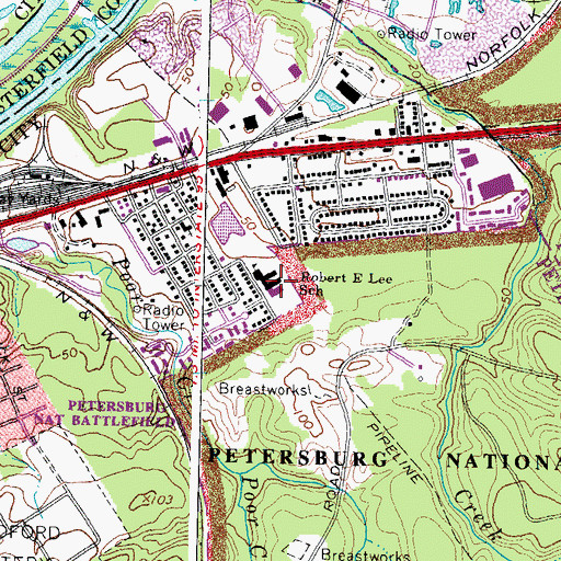 Topographic Map of Robert E Lee Elementary School, VA
