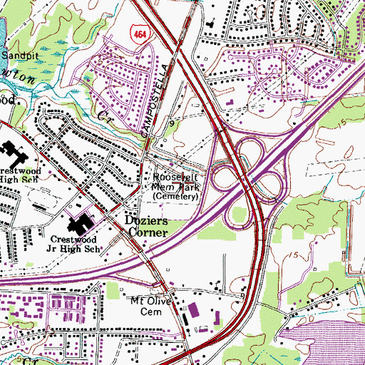 Topographic Map of Roosevelt Memorial Park, VA