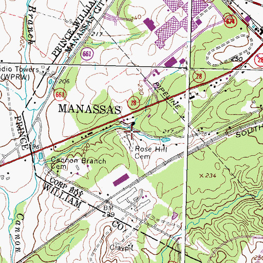 Topographic Map of Rose Hill Cemetery, VA