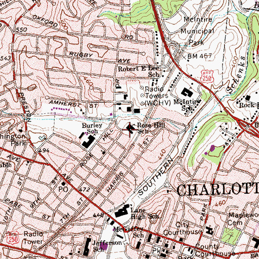Topographic Map of Rose Hill Elementary School, VA