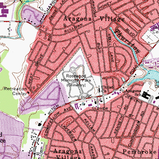 Topographic Map of Rosewood Memorial Park, VA