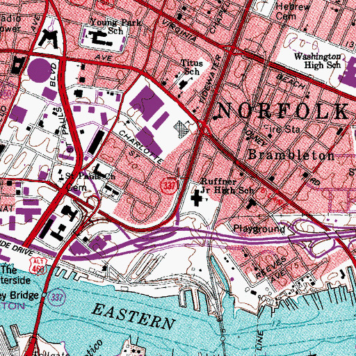 Topographic Map of Ruffner Middle School, VA