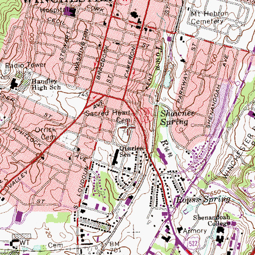Topographic Map of Sacred Heart Cemetery, VA