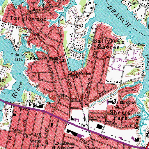 Topographic Map of Saint Brides Church, VA