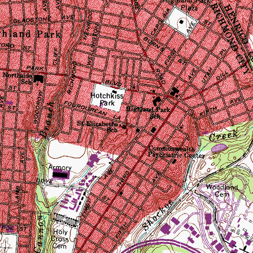 Topographic Map of Saint Elizabeths School, VA