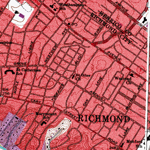 Topographic Map of Saint Giles Church, VA
