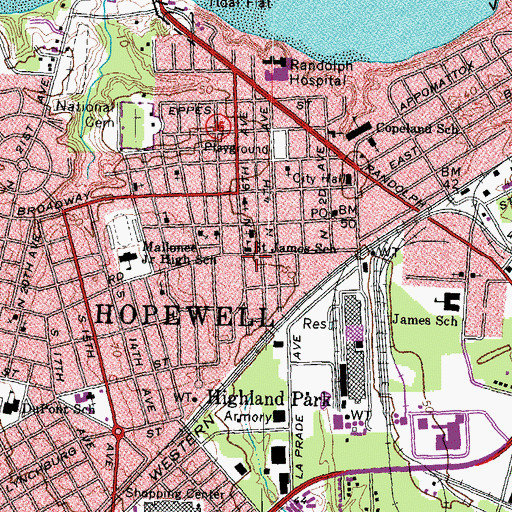 Topographic Map of Saint James School, VA