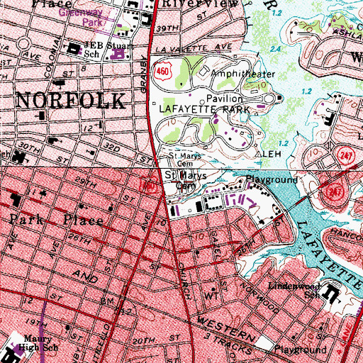 Topographic Map of Saint Mary's Catholic Cemetery, VA