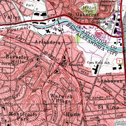 Topographic Map of Saint Rita School, VA