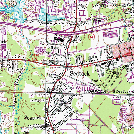 Topographic Map of Seatack, VA