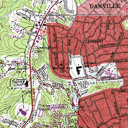 Topographic Map of Melville Avenue Church, VA