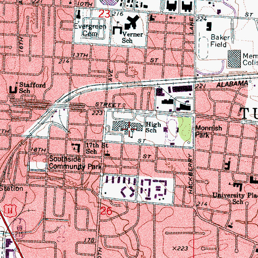 Topographic Map of Central High School East Campus (historical), AL