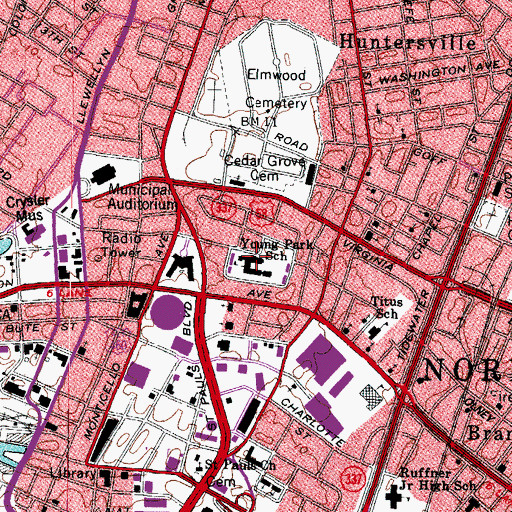 Topographic Map of P B Young Sr Elementary School, VA