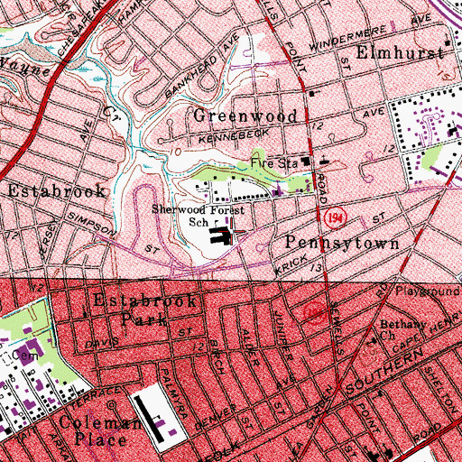 Topographic Map of Sherwood Forest Elementary School, VA