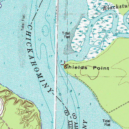 Topographic Map of Shields Point, VA