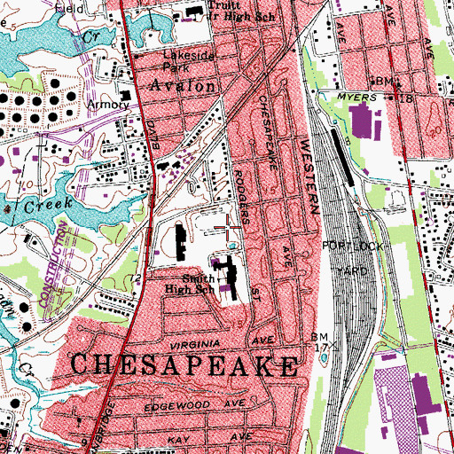 Topographic Map of Oscar Smith Middle School, VA