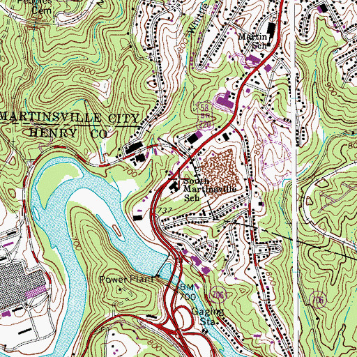 Topographic Map of South Martinsville School, VA