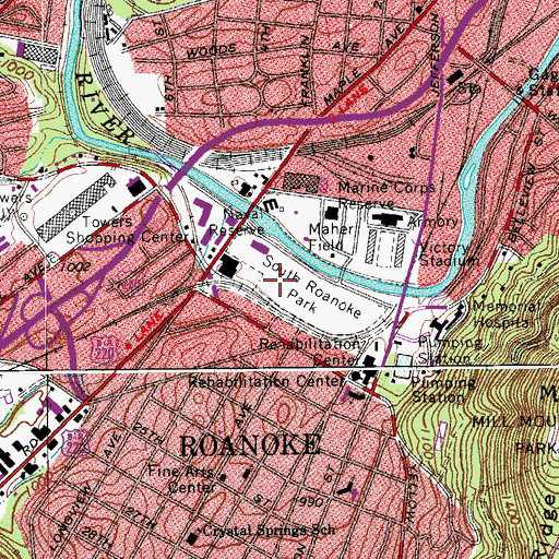 Topographic Map of South Roanoke Park, VA