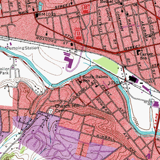 Topographic Map of South Salem School, VA