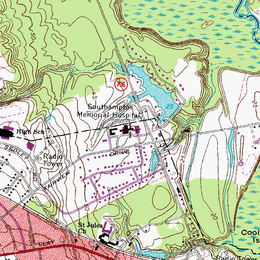 Topographic Map of Southampton Memorial Hospital, VA