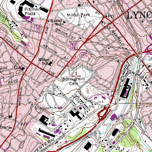 Topographic Map of Spring Hill Cemetery, VA