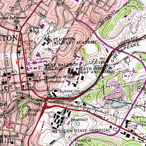 Topographic Map of State School for Deaf and Blind, VA