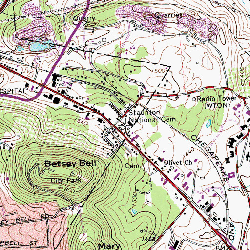 Topographic Map of Staunton National Cemetery, VA