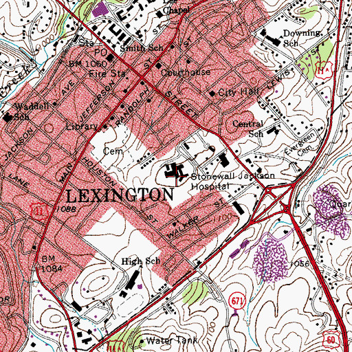 Topographic Map of Carilion Stonewall Jackson Hospital, VA