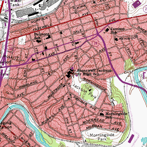 Topographic Map of Stonewall Jackson Middle School, VA