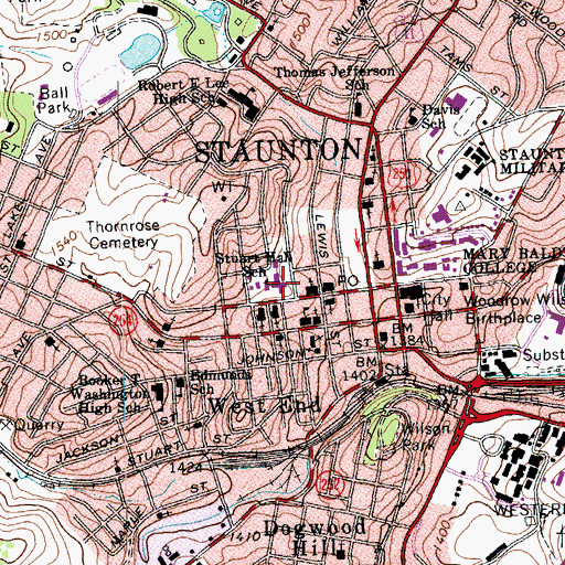Topographic Map of Stuart Hall School - Upper and Middle Campus, VA