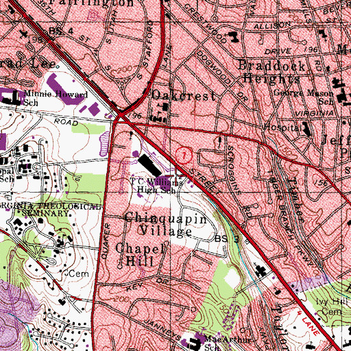 Topographic Map of T C Williams High School, VA