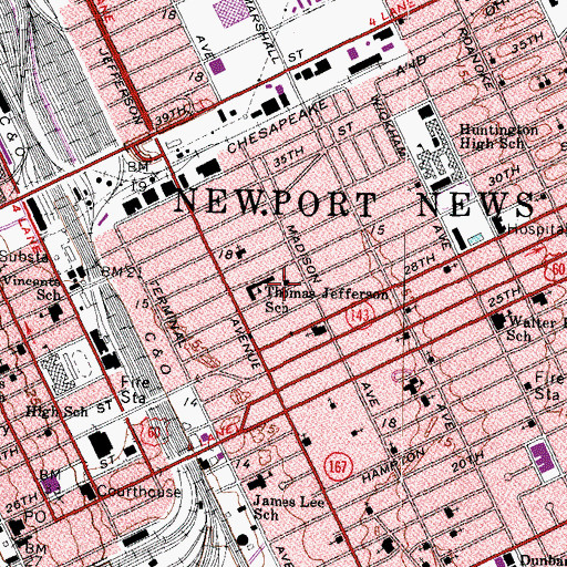 Topographic Map of Thomas Jefferson School, VA