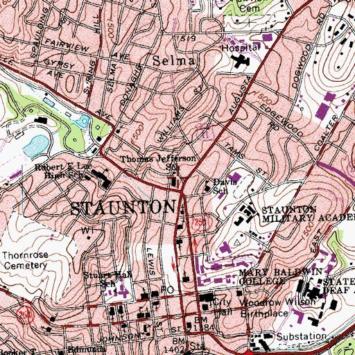 Topographic Map of Thomas Jefferson School, VA