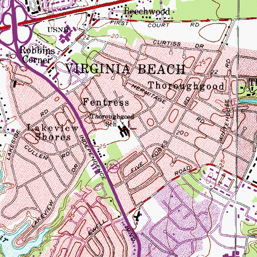 Topographic Map of Thoroughgood Elementary School, VA