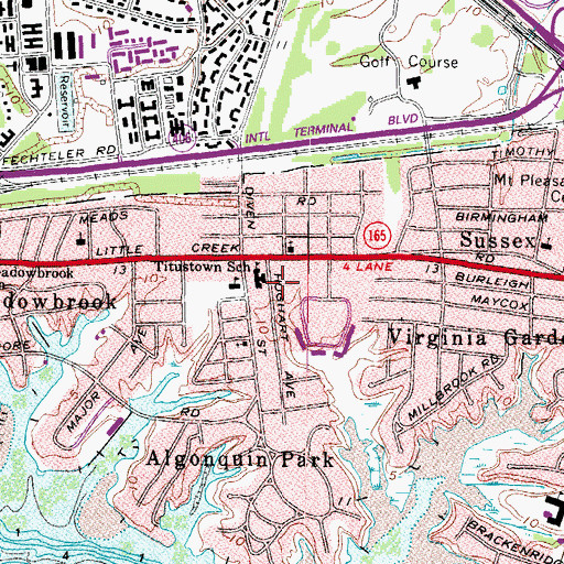 Topographic Map of Titustown School, VA