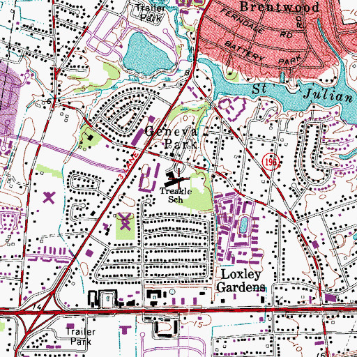 Topographic Map of G A Treakle Elementary School, VA