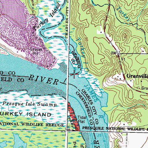 Topographic Map of Turkey Island Creek, VA