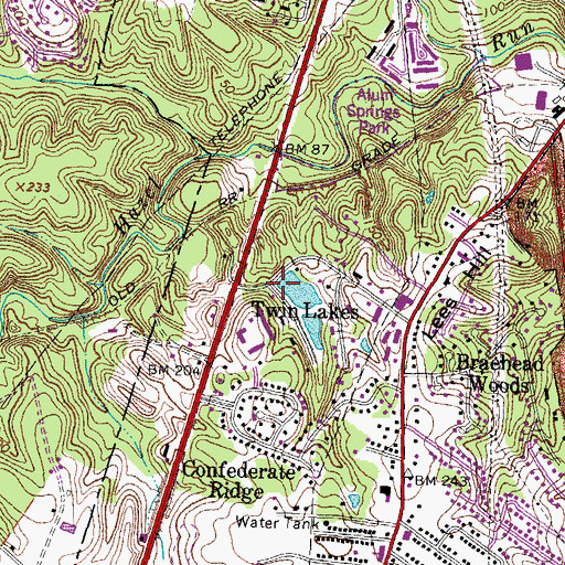 Topographic Map of Twin Lakes, VA